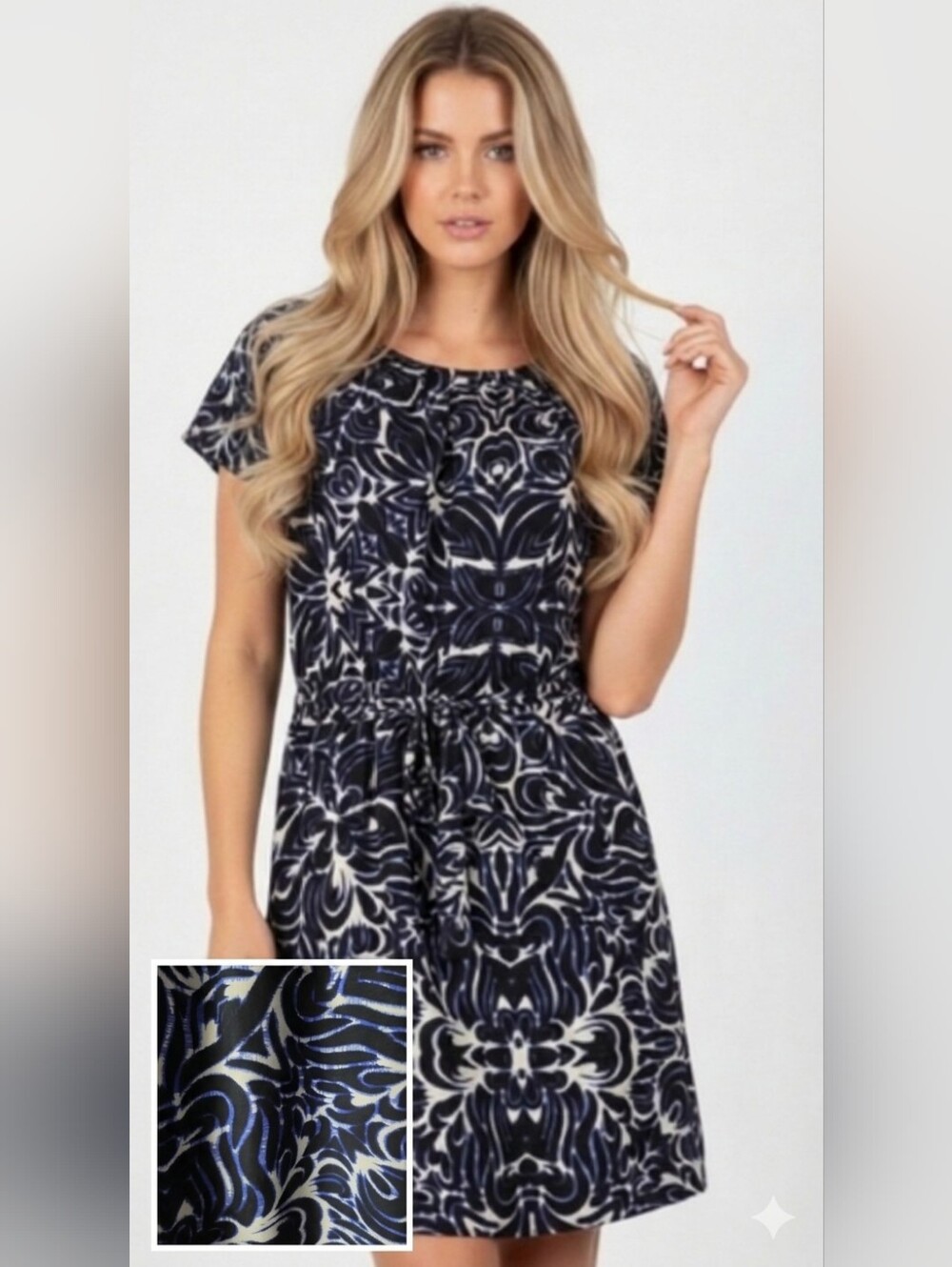 Juicy Couture Indigo Ikat Tile Print Blue and Black Patterned Dress size 2